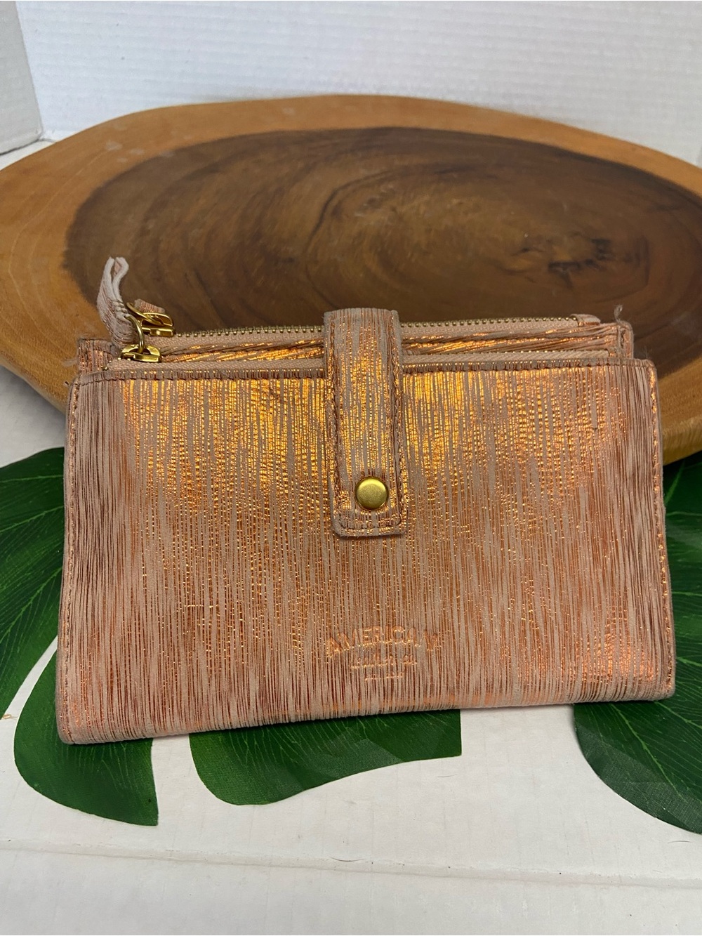 American Leather Co. Rose Gold Leather Wallet Clutch